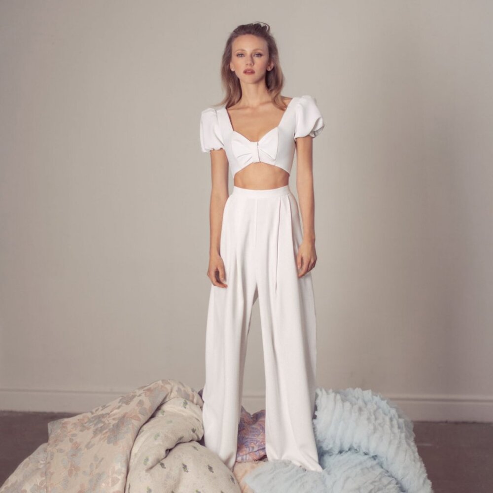 🆕 Lihi‎ Hod Tori 2-piece bridal pantsuit set 👰‍♀️ STUNNING!